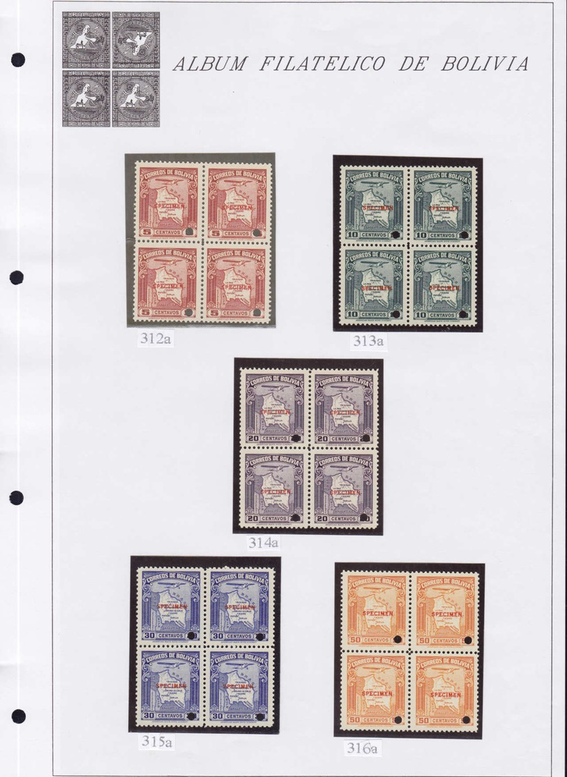 EPA BOLIVIE - Poste - 190/203, (1935) Carte du pays, collection spécialisée de 44 épreuves de fabrication différentes + 