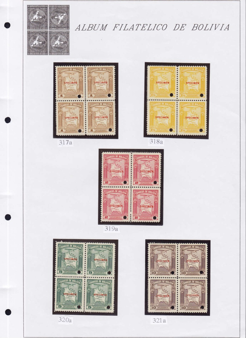 EPA BOLIVIE - Poste - 190/203, (1935) Carte du pays, collection spécialisée de 44 épreuves de fabrication différentes + 