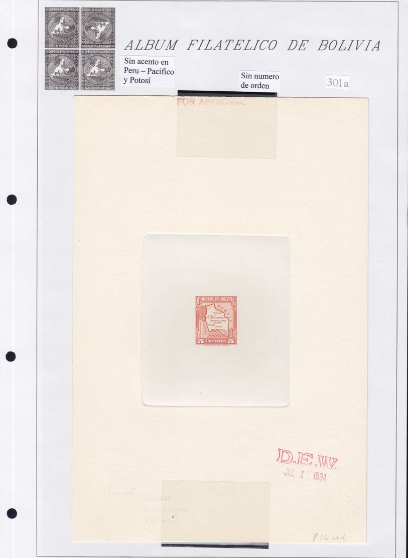 EPA BOLIVIE - Poste - 190/203, (1935) Carte du pays, collection spécialisée de 44 épreuves de fabrication différentes + 