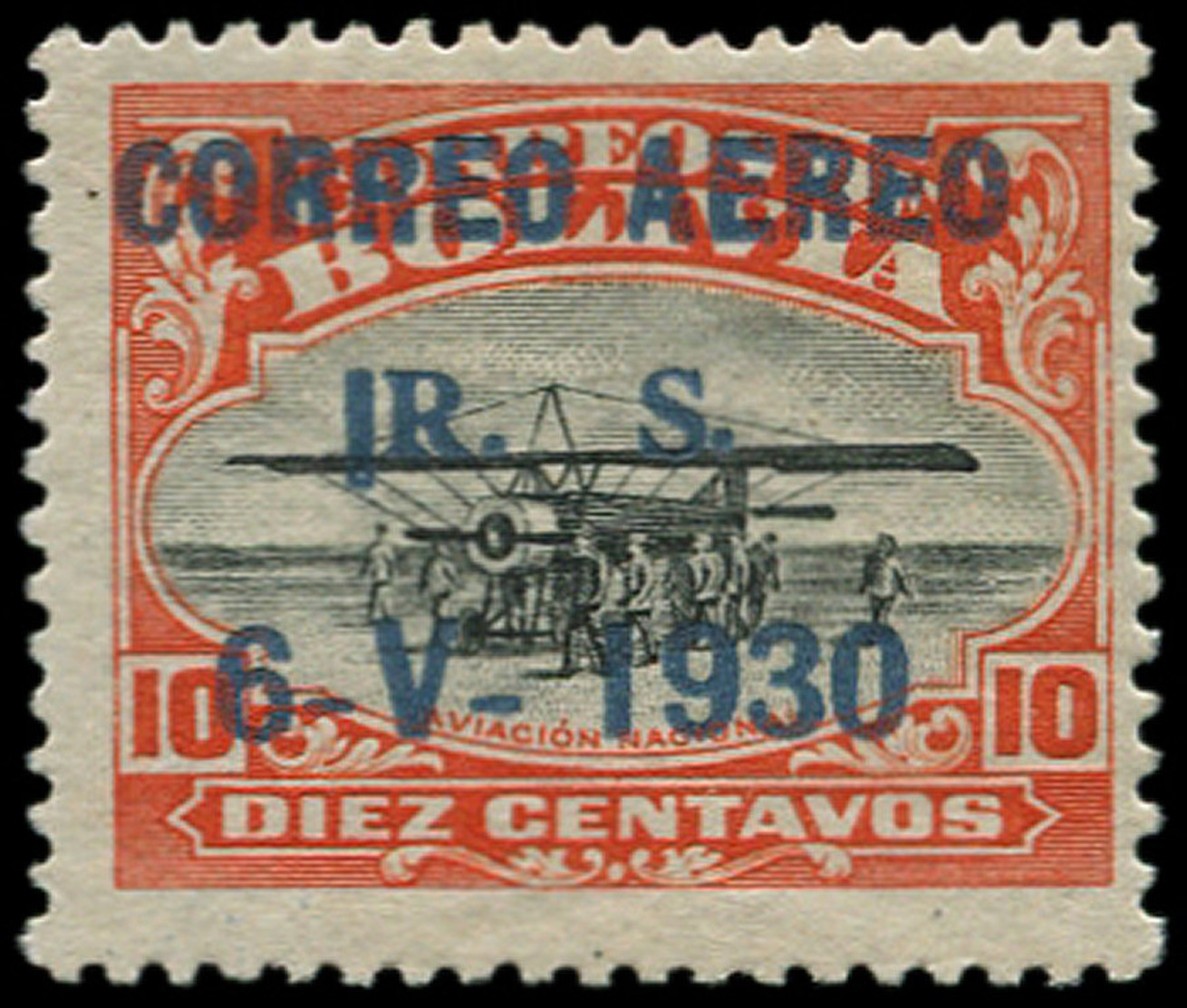 * BOLIVIE - Poste Aérienne - 3B, Variété "1" Devant "RS": 10c. Zeppelin - Bolivie