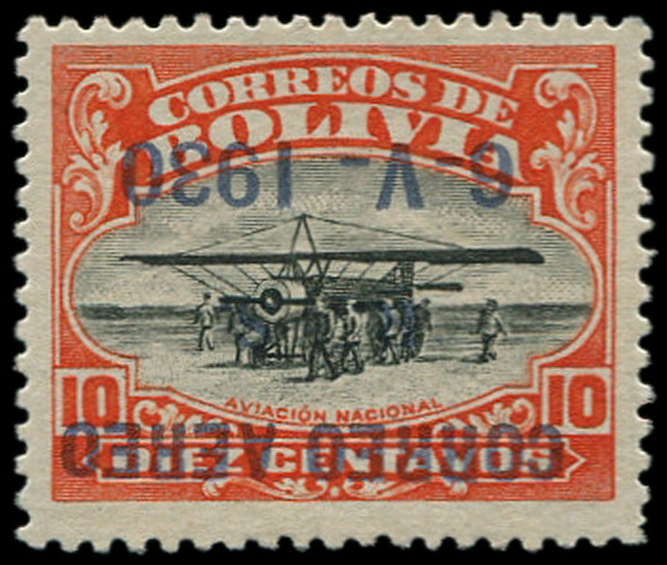 * BOLIVIE - Poste Aérienne - 3B, Surcharge Renversée, (tirage 100): 10c. Zeppelin - Bolivie