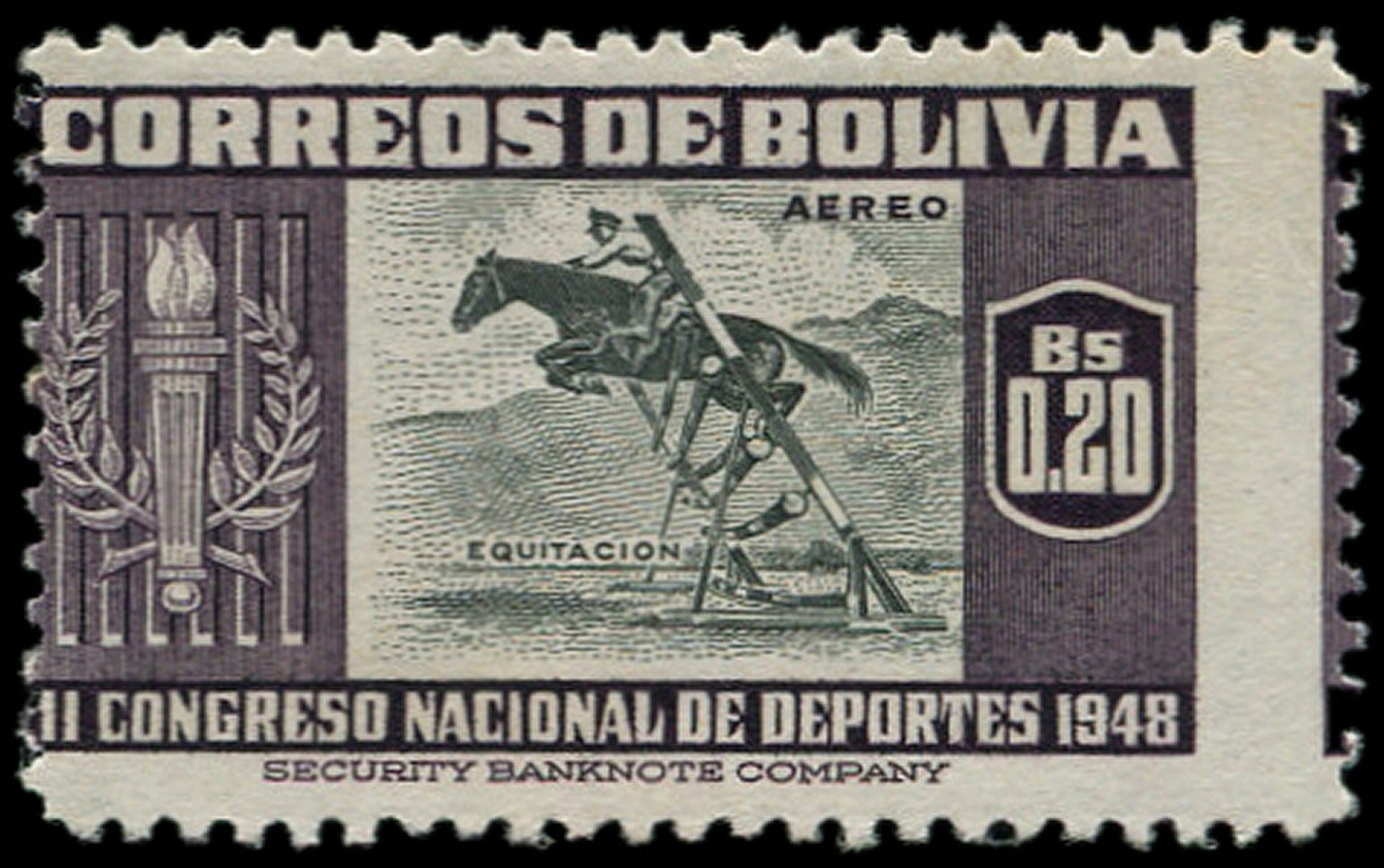 ** BOLIVIE - Poste Aérienne - 127, Piquage à Cheval: 20c. Hippisme - Bolivie