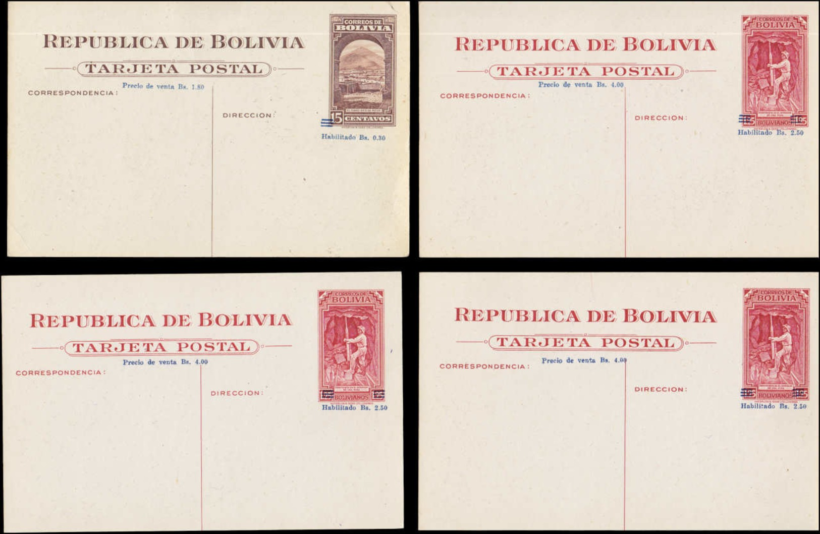 BOLIVIE - Entiers Postaux - Belle collection en un album, dont 47 Cp illustrées (1943) et 33 aérogrammes (1985). Nombreu