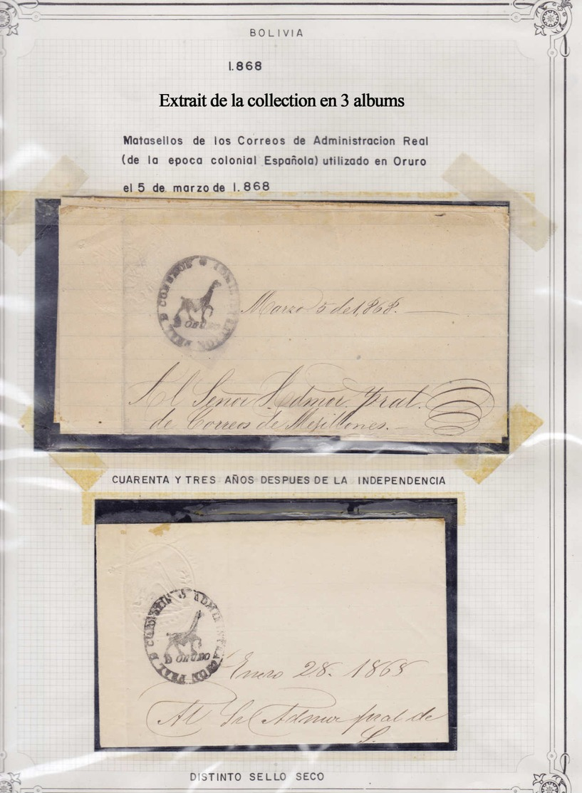 BOLIVIE - Lots & Collections - Importante collection classée en 3 volumes de 220 lettres préphilatéliques 1792/1875 dont