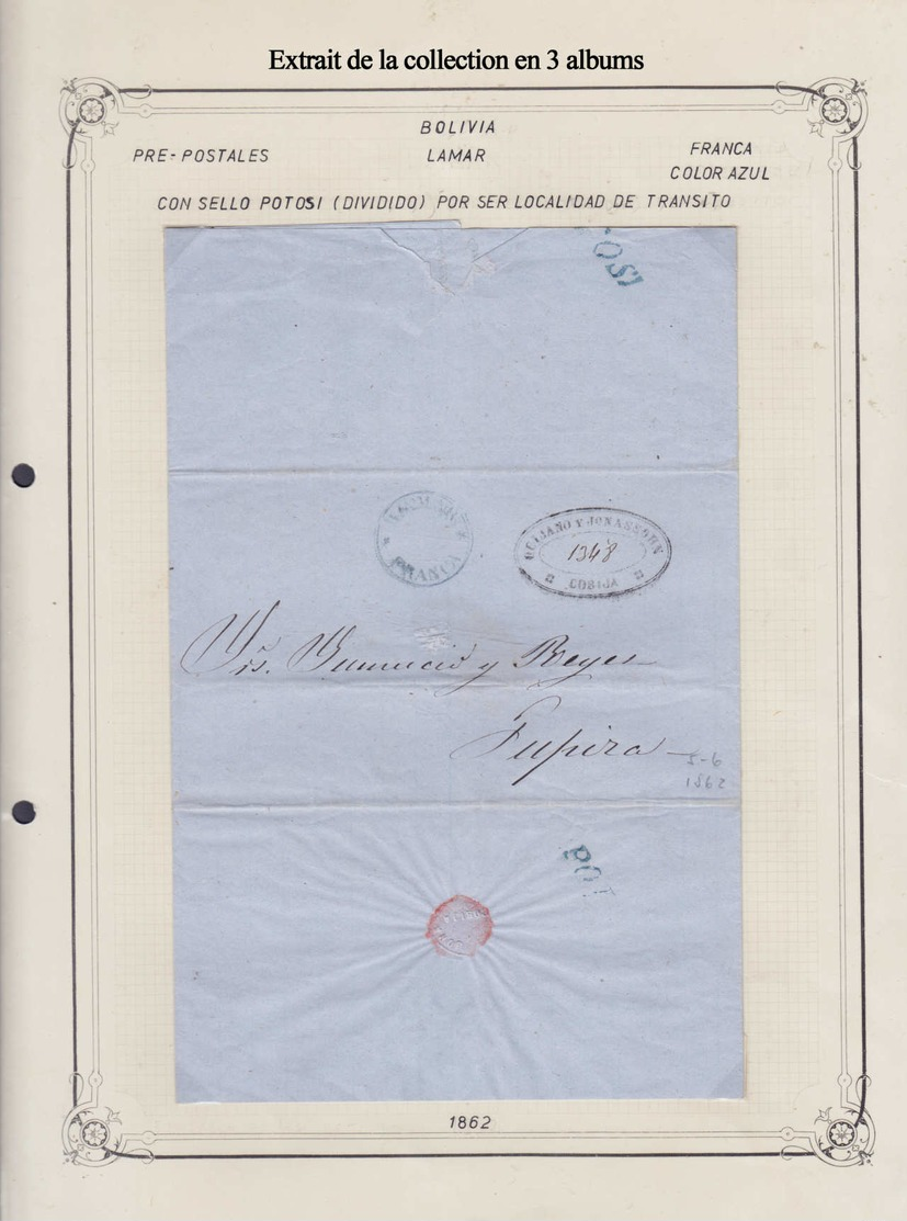 BOLIVIE - Lots & Collections - Importante collection classée en 3 volumes de 220 lettres préphilatéliques 1792/1875 dont