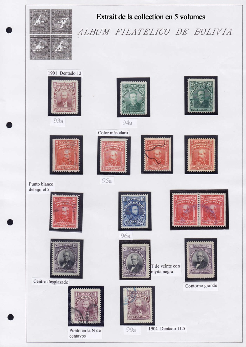 X/O BOLIVIE - Lots & Collections - Collection Spécialisée + 2850 Timbres 1870/1980 En 5 Volumes, Tous Avec Variétés, Sou - Bolivie