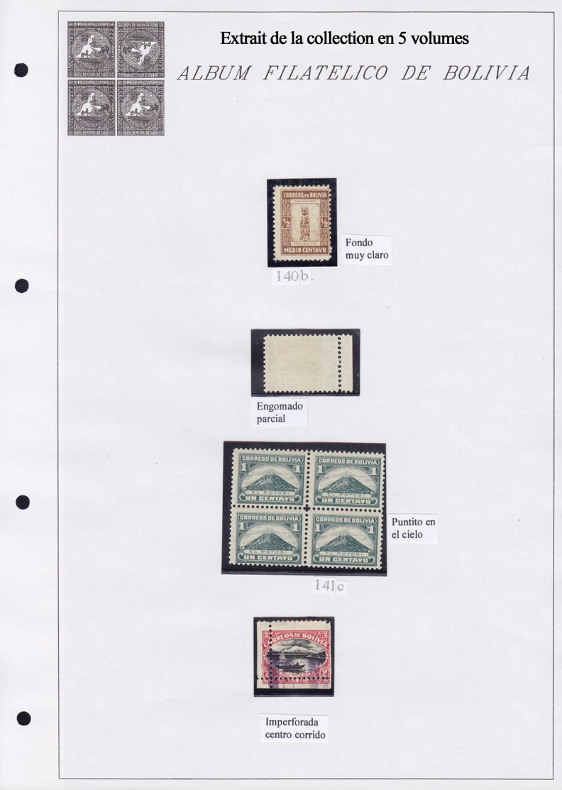 X/O BOLIVIE - Lots & Collections - Collection spécialisée + 2850 timbres 1870/1980 en 5 volumes, tous avec variétés, sou