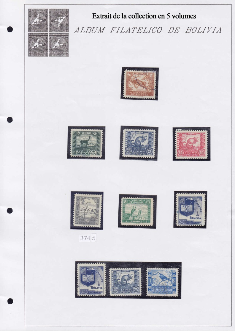 X/O BOLIVIE - Lots & Collections - Collection spécialisée + 2850 timbres 1870/1980 en 5 volumes, tous avec variétés, sou