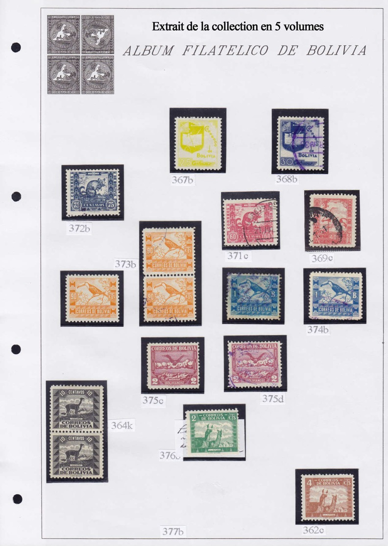 X/O BOLIVIE - Lots & Collections - Collection spécialisée + 2850 timbres 1870/1980 en 5 volumes, tous avec variétés, sou