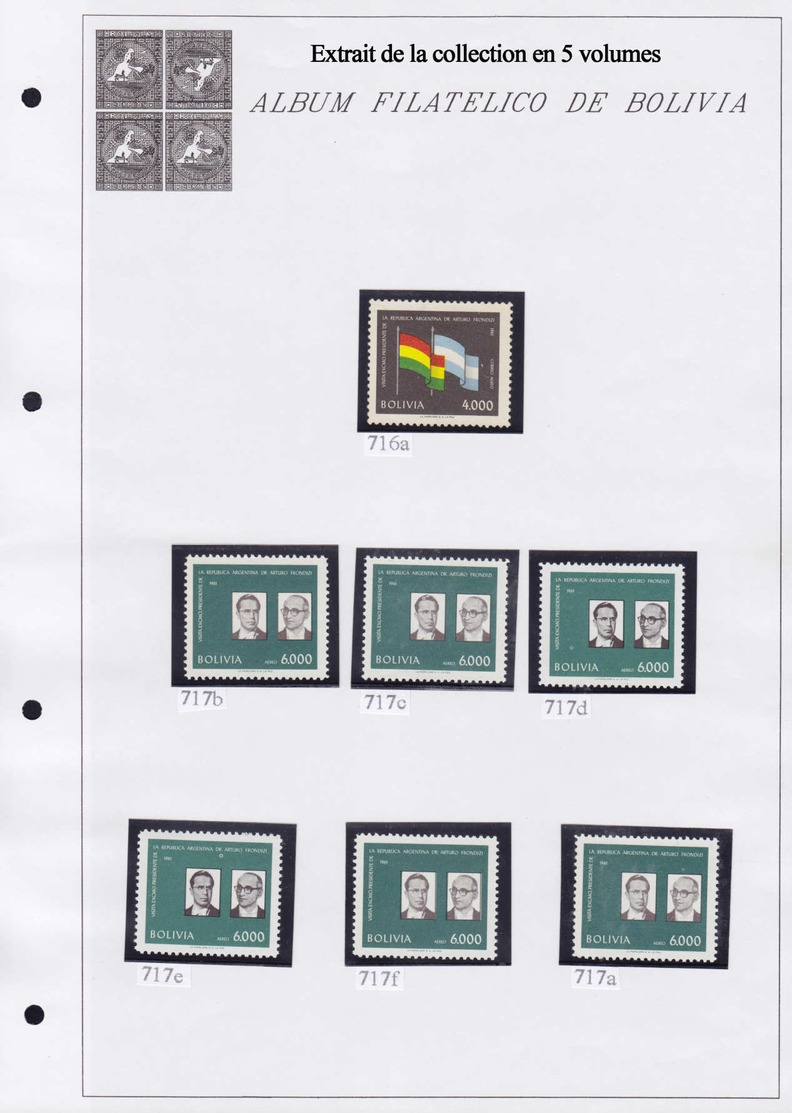 X/O BOLIVIE - Lots & Collections - Collection spécialisée + 2850 timbres 1870/1980 en 5 volumes, tous avec variétés, sou