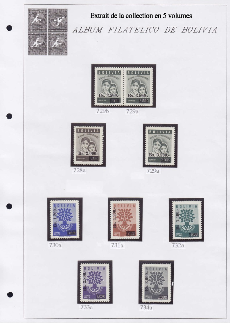 X/O BOLIVIE - Lots & Collections - Collection spécialisée + 2850 timbres 1870/1980 en 5 volumes, tous avec variétés, sou