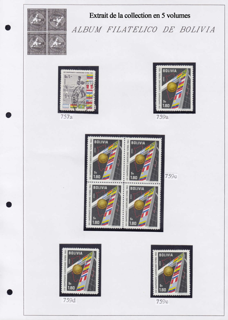 X/O BOLIVIE - Lots & Collections - Collection spécialisée + 2850 timbres 1870/1980 en 5 volumes, tous avec variétés, sou