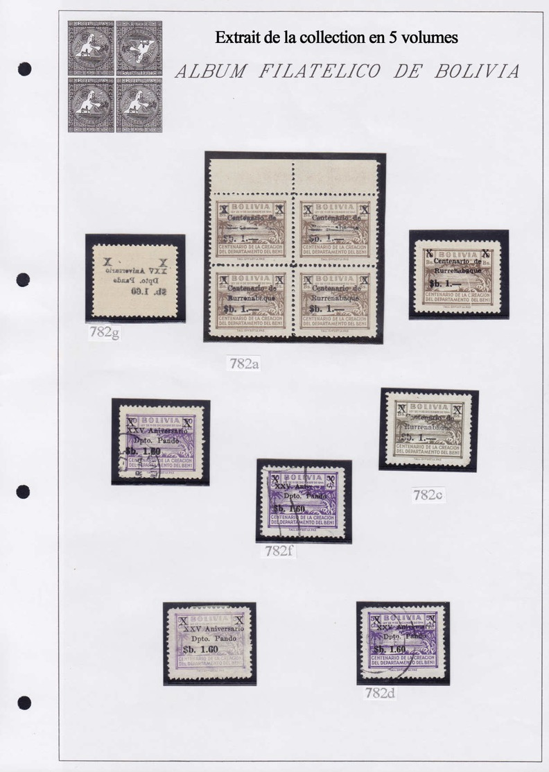 X/O BOLIVIE - Lots & Collections - Collection spécialisée + 2850 timbres 1870/1980 en 5 volumes, tous avec variétés, sou