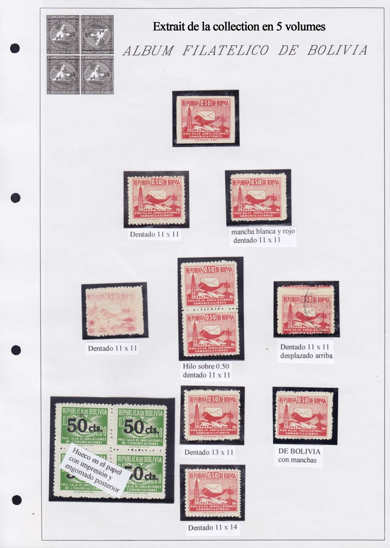 X/O BOLIVIE - Lots & Collections - Collection spécialisée + 2850 timbres 1870/1980 en 5 volumes, tous avec variétés, sou