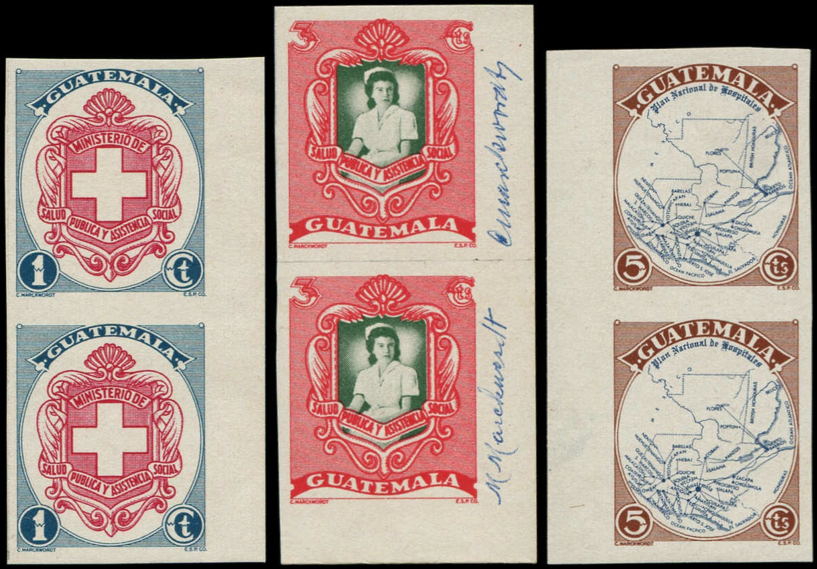 ** GUATEMALA - Poste - 348/50, 3 Paires Non Dentelées, BDF, Couleurs Inversées, Le 350 Erreur Légende "British Honduras" - Guatemala