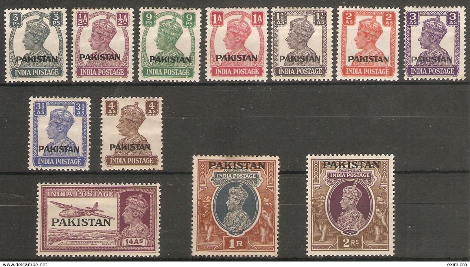 PAKISTAN 1947 VALUES TO 2R BETWEEN SG 1 And SG 15 MOUNTED MINT/ UNMOUNTED MINT Cat £21+ - Pakistan