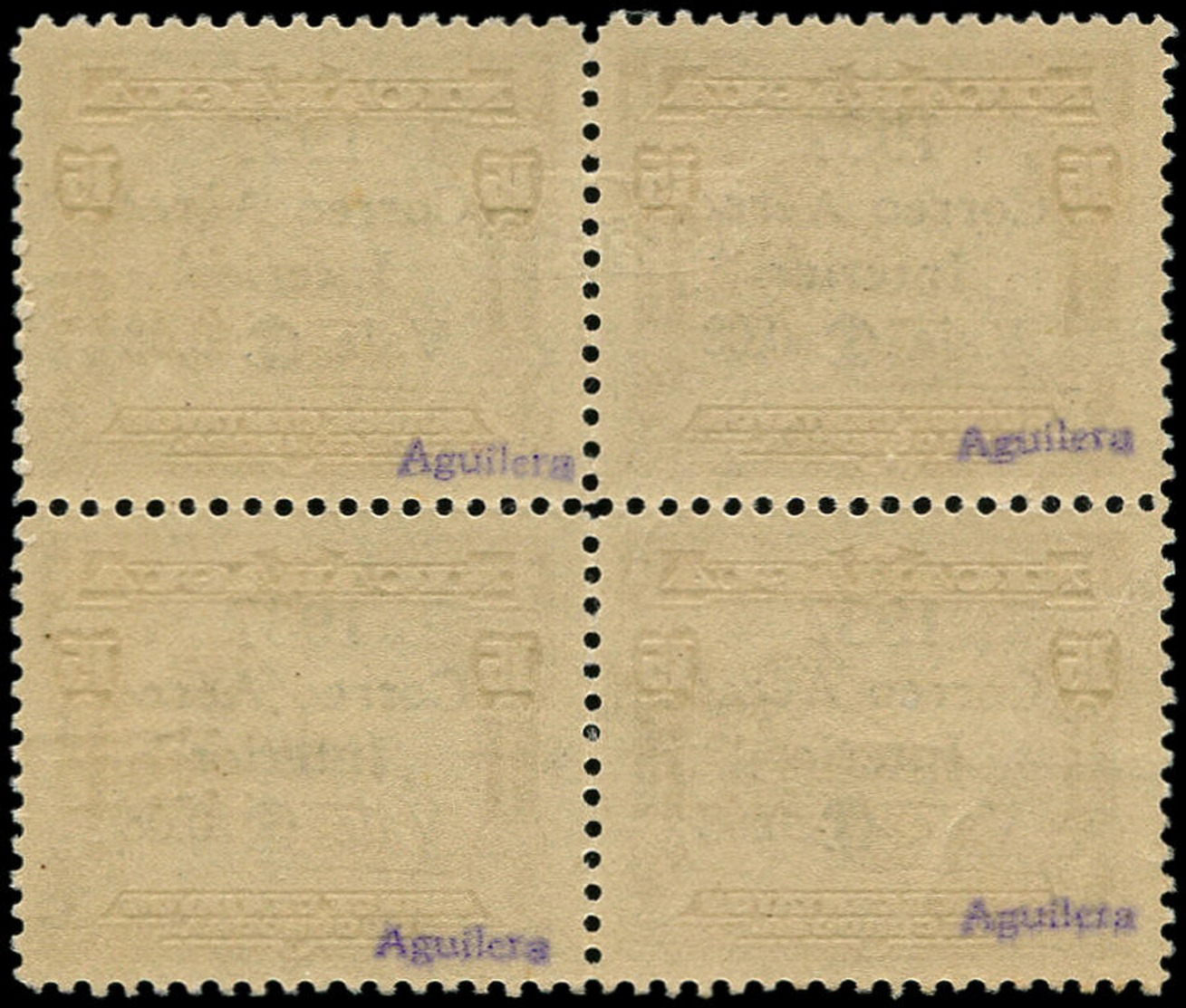 * NICARAGUA - Poste Aérienne - 144, Bloc De 4, Double Surcharge 1937, Signé Aguilera - Nicaragua