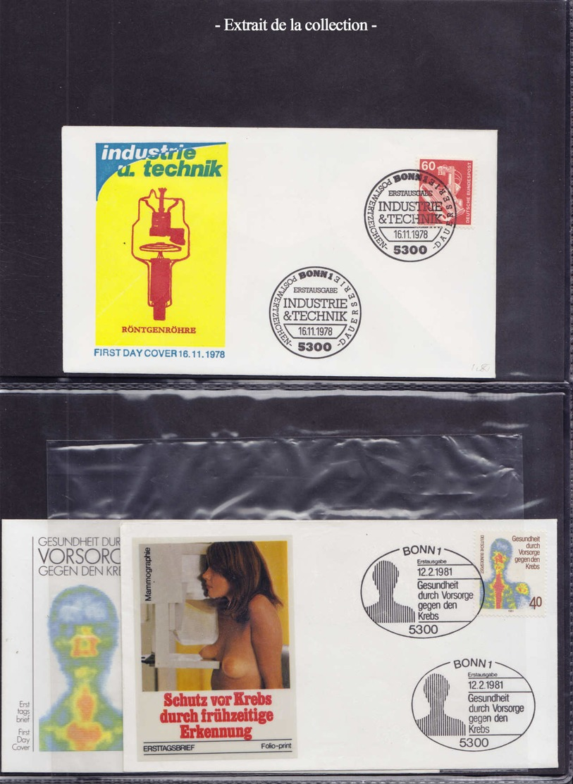 Médecine - Lots & Collections - Médecine et cancer, important ensemble en 2 albums + une boite de lettre + vrac, timbres