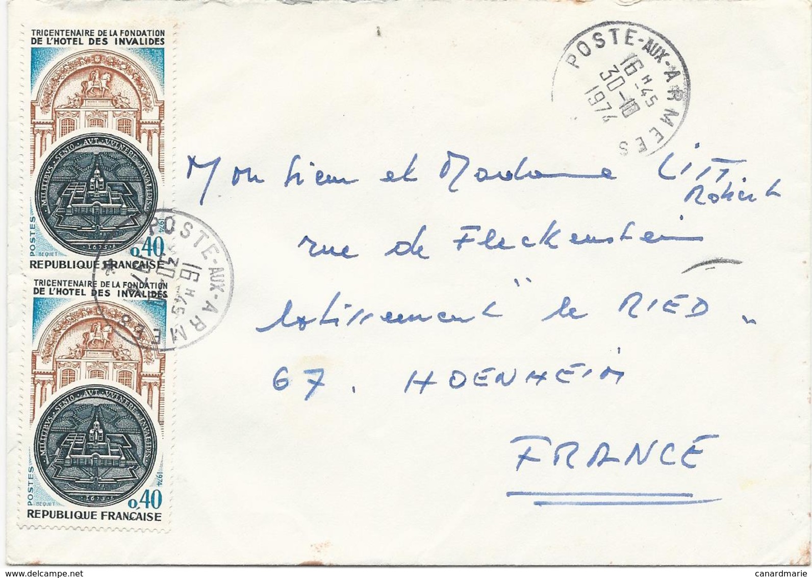 LETTRE 1974 AVEC 2 TIMBRES ET CACHET POSTE AUX ARMEES - Cachets Militaires A Partir De 1900 (hors Guerres)