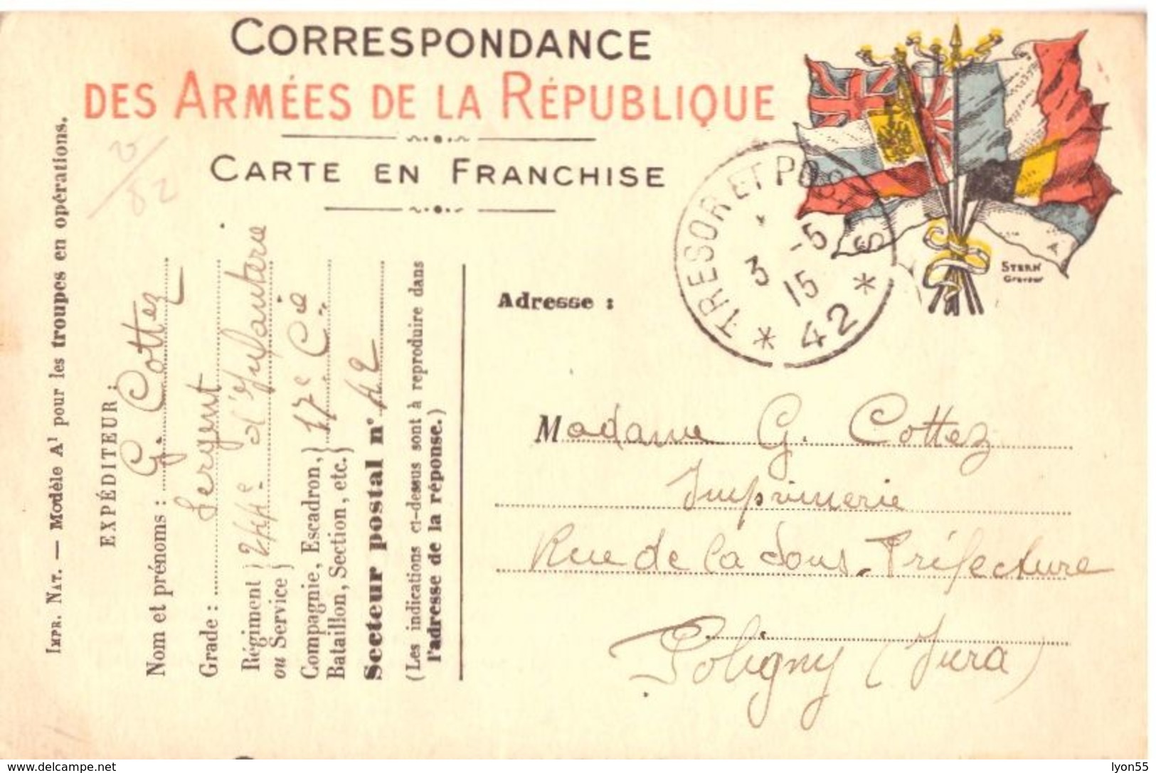 Carte Franchise Correspondance Militaire 1915 - Autres & Non Classés