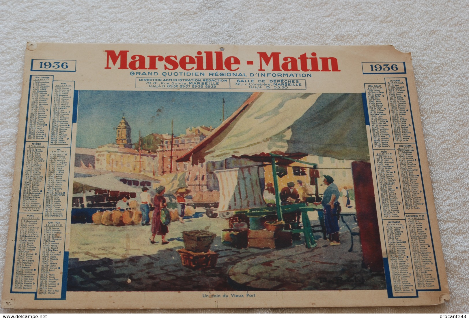 CALENDRIER MARSEILLE MATIN 1936 - Grand Format : 1921-40