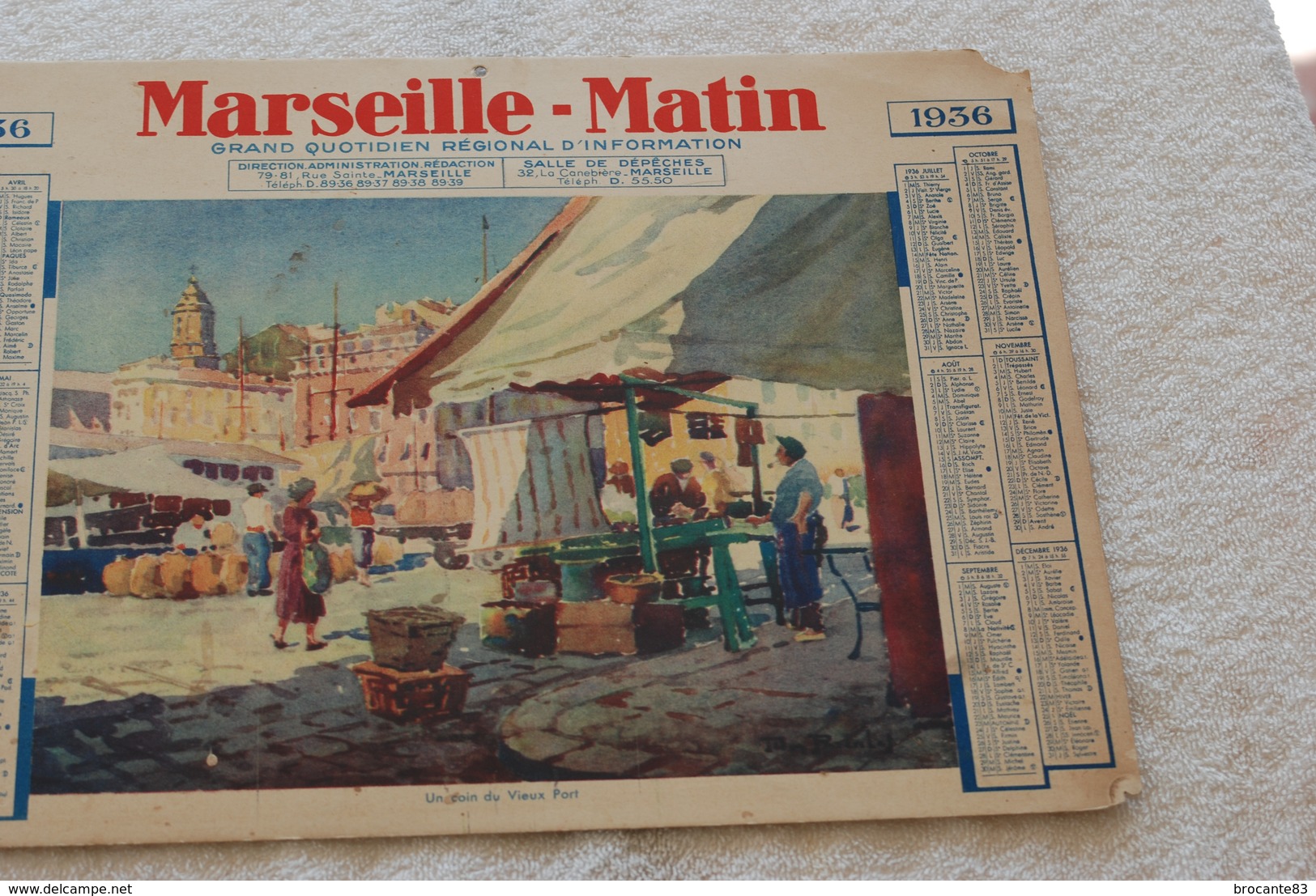 CALENDRIER MARSEILLE MATIN 1936 - Grand Format : 1921-40