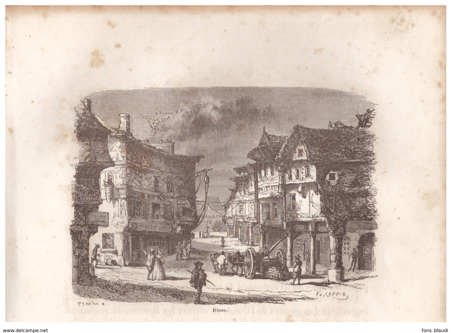 1844 - Gravure Sur Bois - Dinan (Côtes-d'Amor) - Une Rue - FRANCO DE PORT - Estampes & Gravures