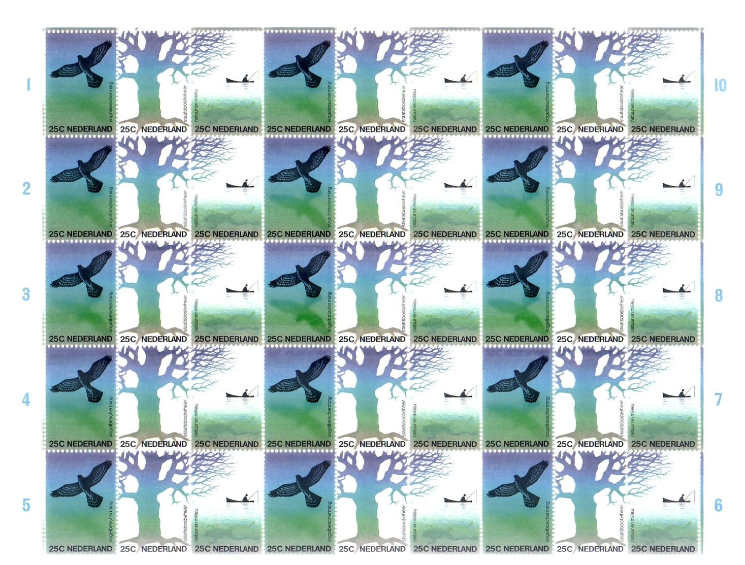 1974 Nature Complete Sheet MNH Incl Plate Flaw ‘bar’ (pos. 84) & Dot Near Leg (pos. 32) MNH (82) - Variedades Y Curiosidades