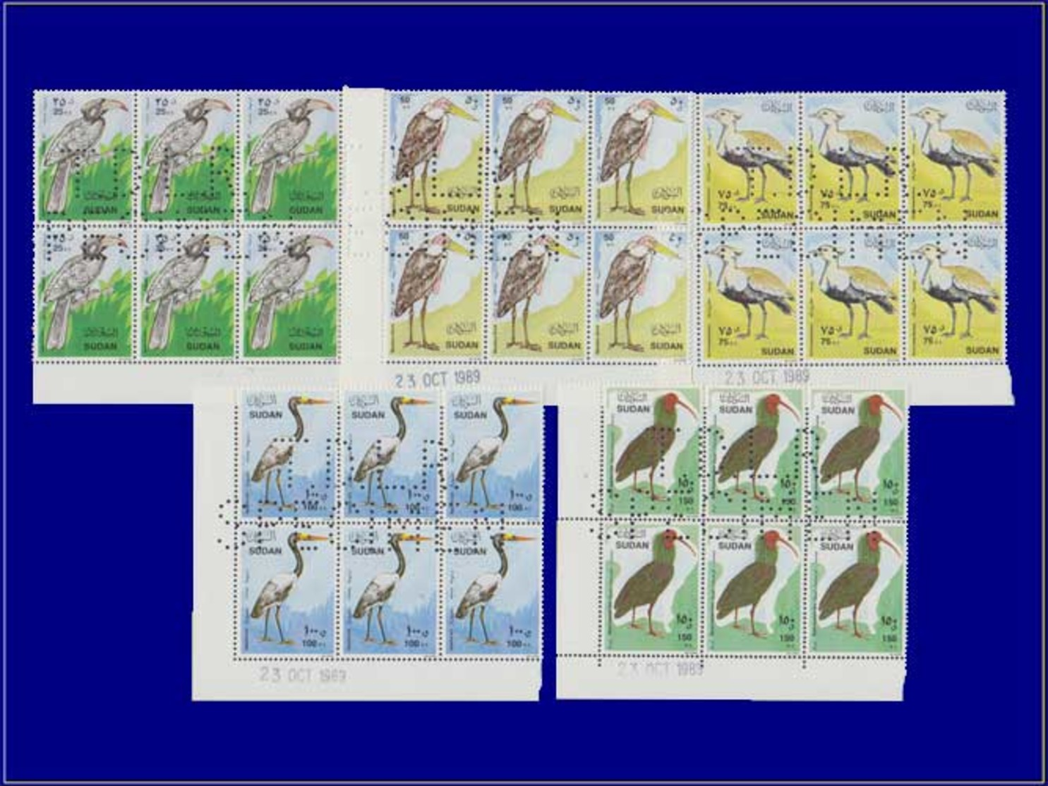 Oiseaux - Année: 1990 - SOUDAN,YV. 383/7,XX,BLOCS DE 6,CDF,PERFORE "SPECIMEN TDLR":Oiseaux*. - Autres & Non Classés