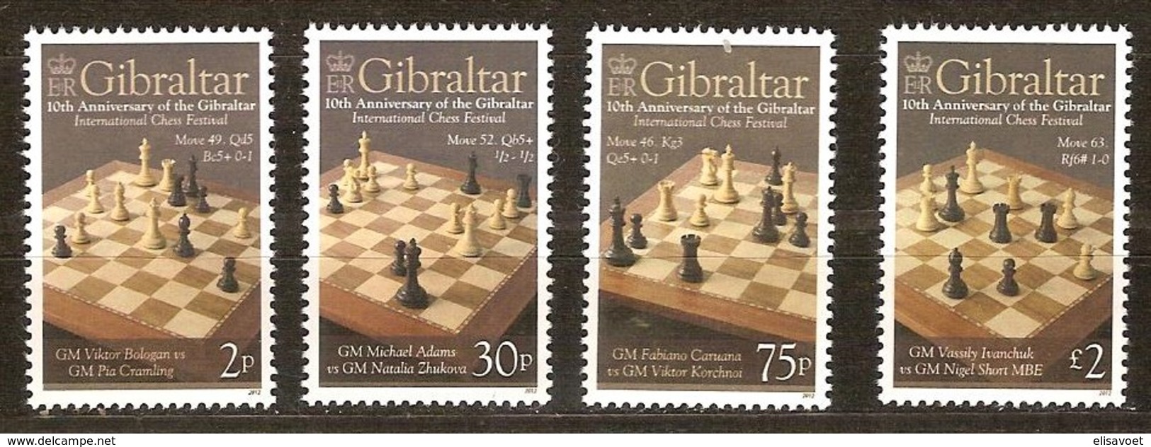 Gibraltar 2012 Yvertn°  1457-1460 *** MNH Cote 11,00 Euro Festival D' échecs Chess Schaken - Gibraltar