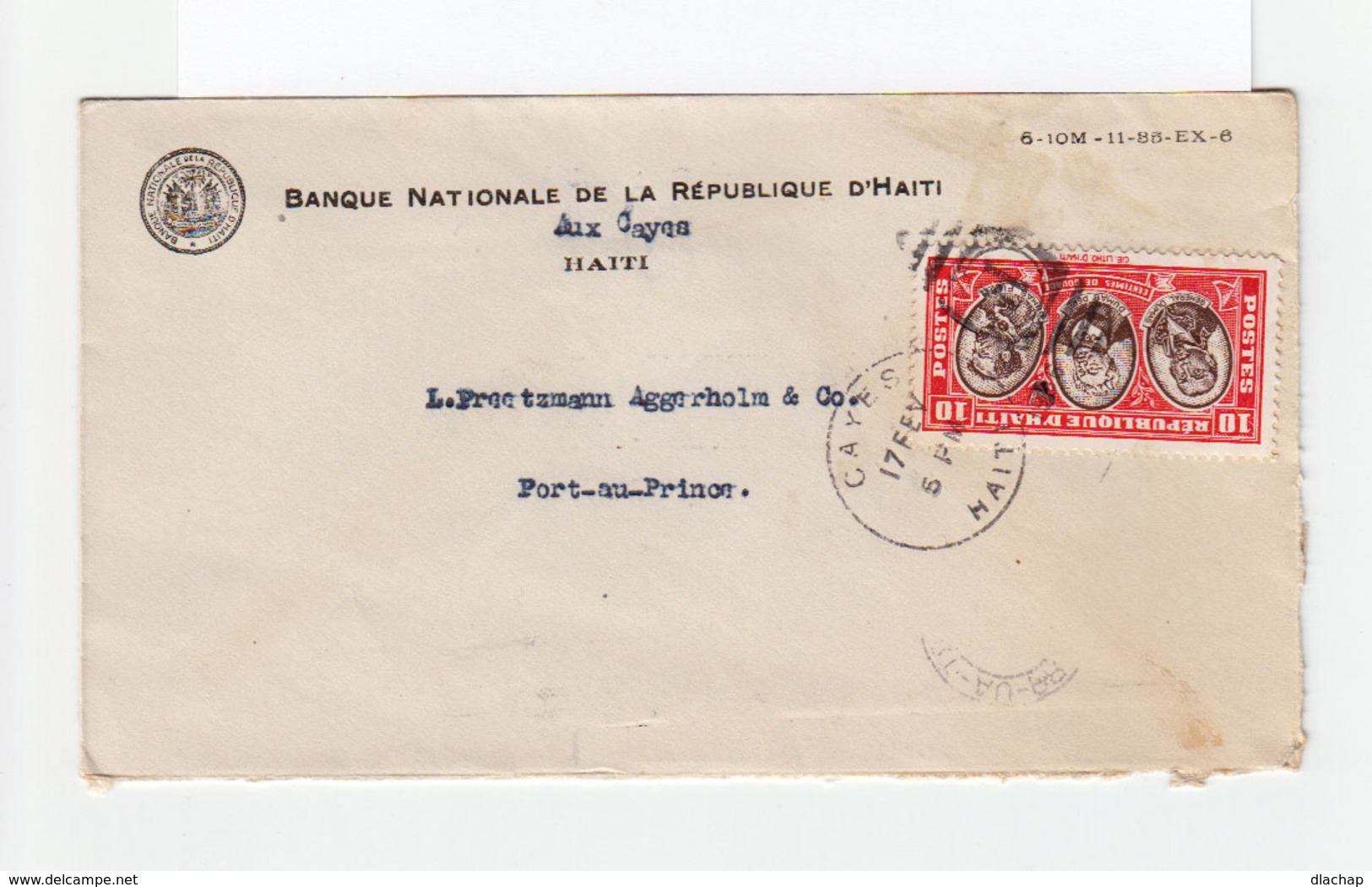 Sur Env. Timbre République D'Haïti Tricentenaire CAD Cayes 1936. CAD Destination Port Au Prince. Slogan Café. (1122x) - Haïti