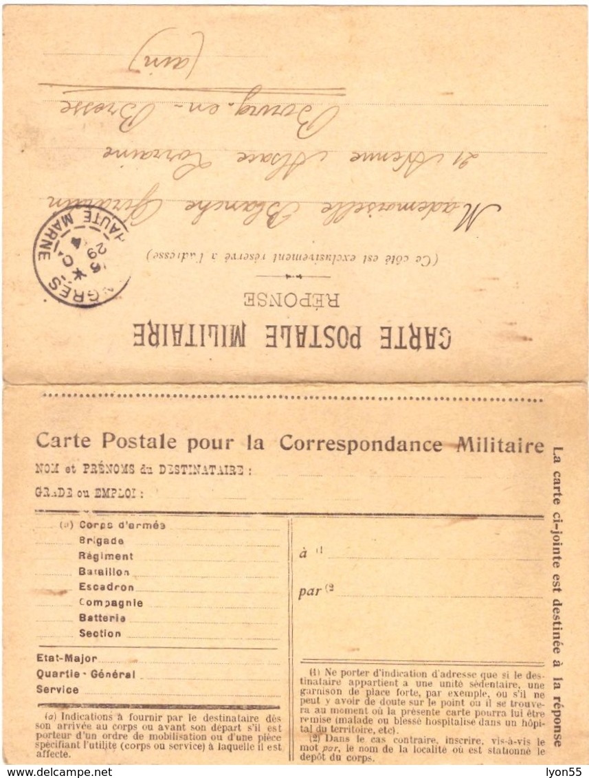 Carte En Franchise Militaire 1914 Deux Volets - Autres & Non Classés