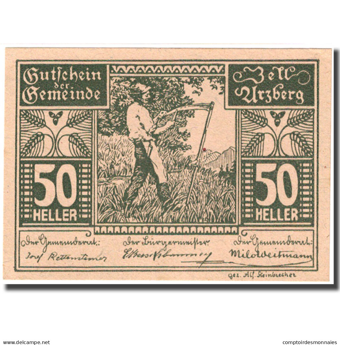 Billet, Autriche, Zell Arzberg, 50 Heller, Agriculteur 1920-12-31 SPL FS 1273a - Oostenrijk