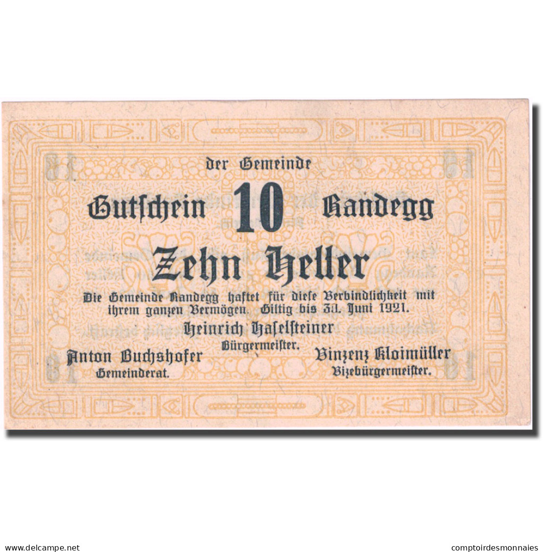 Billet, Autriche, Randegg, 10 Heller, Valeur Faciale 1921-06-30, SPL FS 817 - Autriche