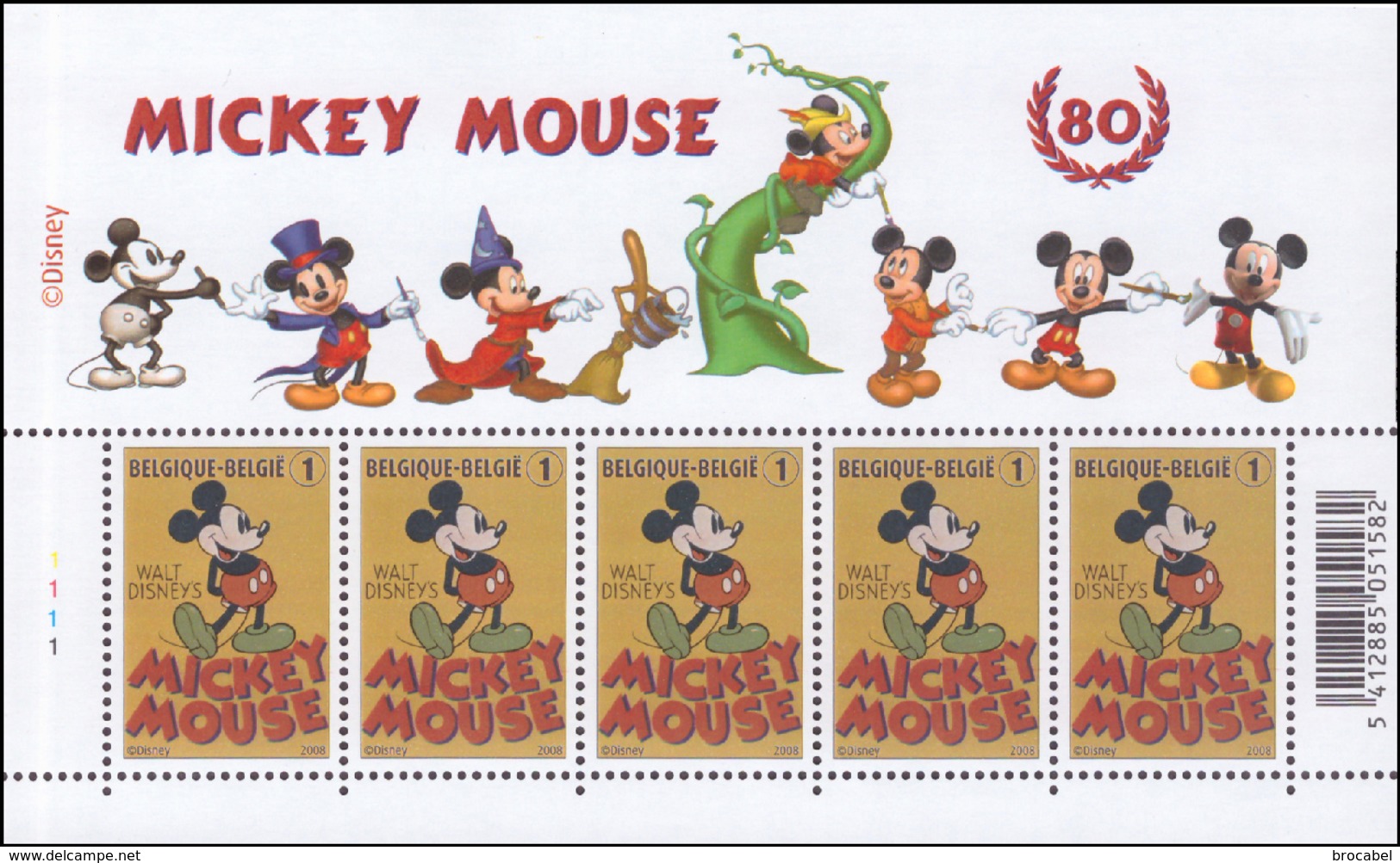 Belgium PF 3784** Mickey Mouse MNH Feuillet De 5 Planche 1 - Neufs