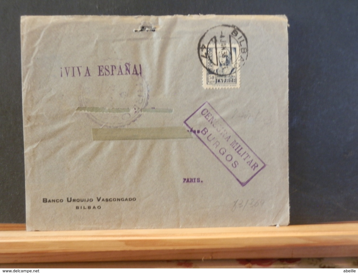 83/364 LETTRE ESPAGNE POUR LA FRANCE  CENSURE BURGOS + VERSO  1938 - Covers & Documents