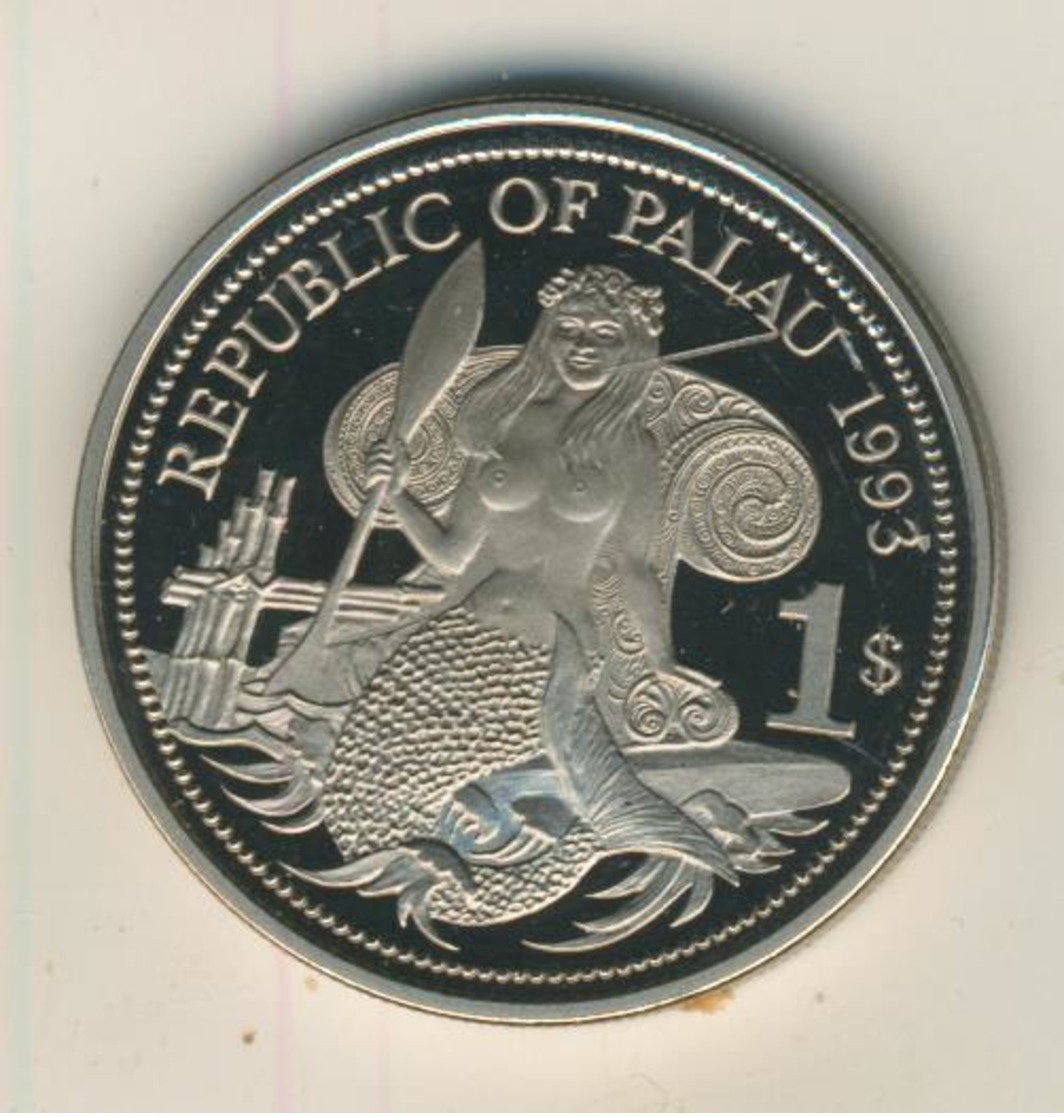 Rebublic Of Palau, 1 Dollar, Farbmünze,stgl.,1993, Marine-Life-Protection  (54012) - Palau