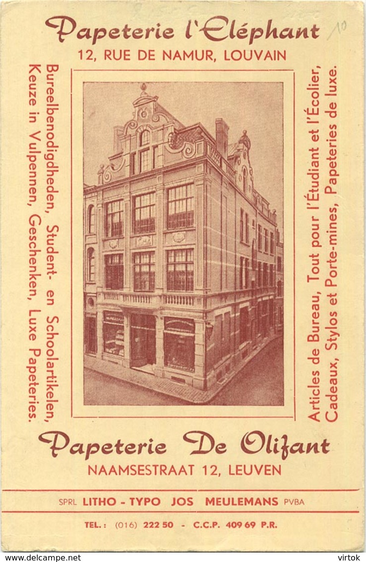 LEUVEN - LOUVAIN :  Papeterie L' Eléphant ( Naamsestraat )   15.5 X 10 Cm - Autres & Non Classés