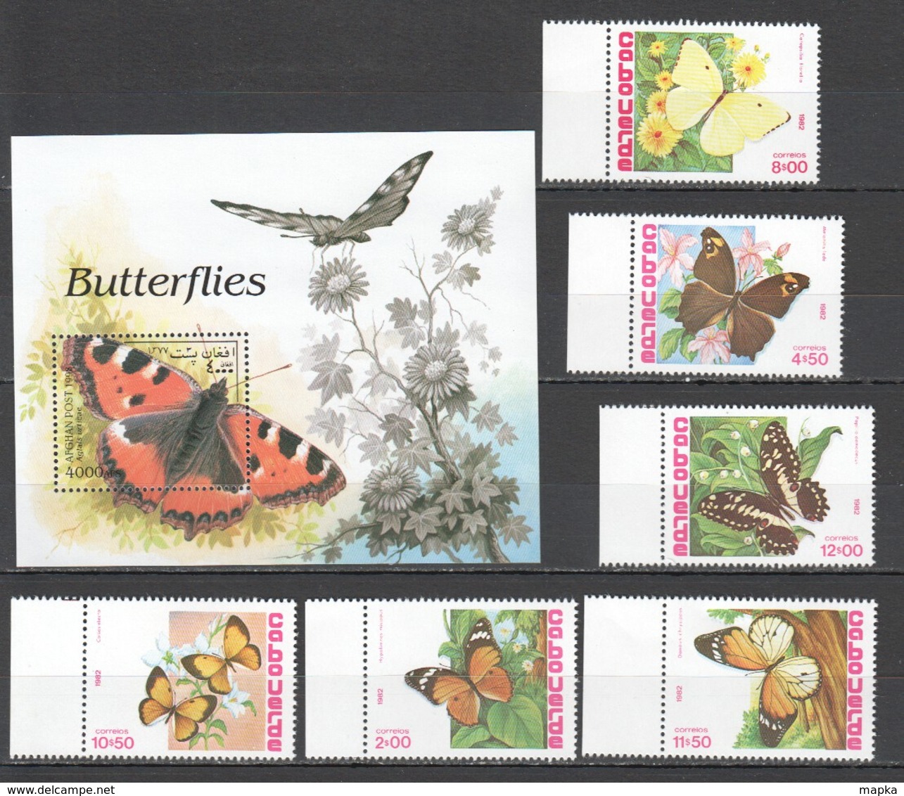 I657 1982,1998 CABO VERDE AFGHAN INSECTS BUTTERFLIES 1SET+1BL MNH - Butterflies