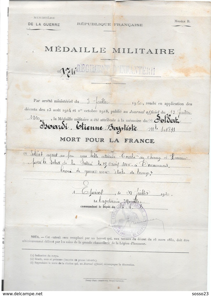 MEDAILLE MILITAIRE 124e REGIMENT D'INFANTERIE - 1920 - Documents