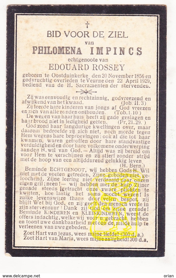 DP Philomena Impincs ° Oostduinkerke Koksijde 1856 † Veurne 1929 X Edouard Rossey - Images Religieuses