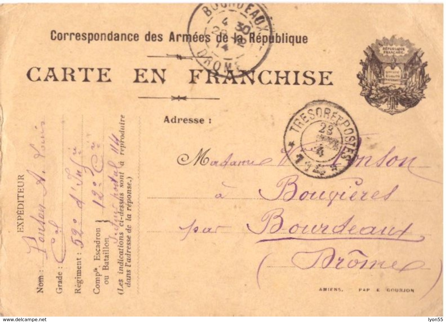 Carte En Franchise Militaire 1914 - Autres & Non Classés