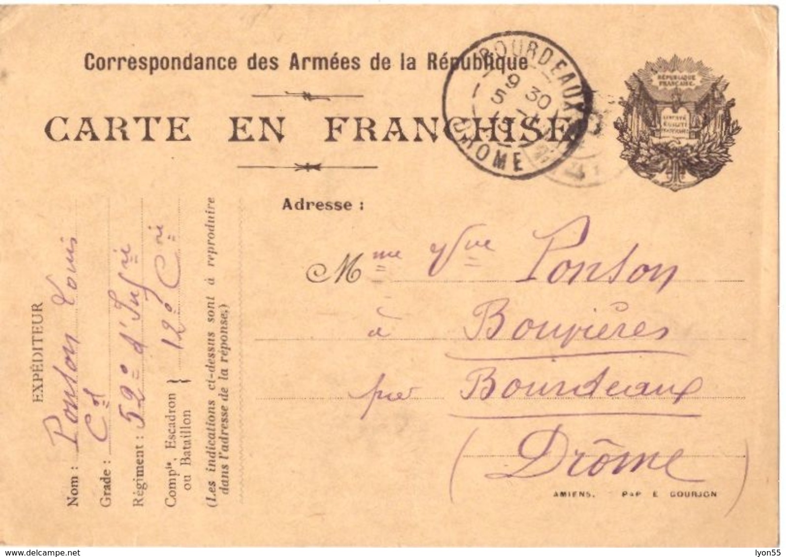 Carte En Franchise Militaire 1914 - Autres & Non Classés