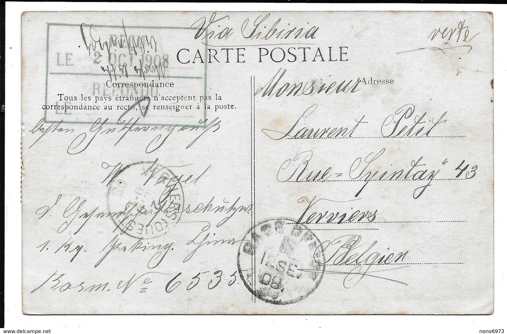 CPA PC NAM-KAN PASS China? Laos? 'C.E.F' (Chinese Expeditionary Forces) India Postage 1908 Via Sibiria To Belgium - Chine