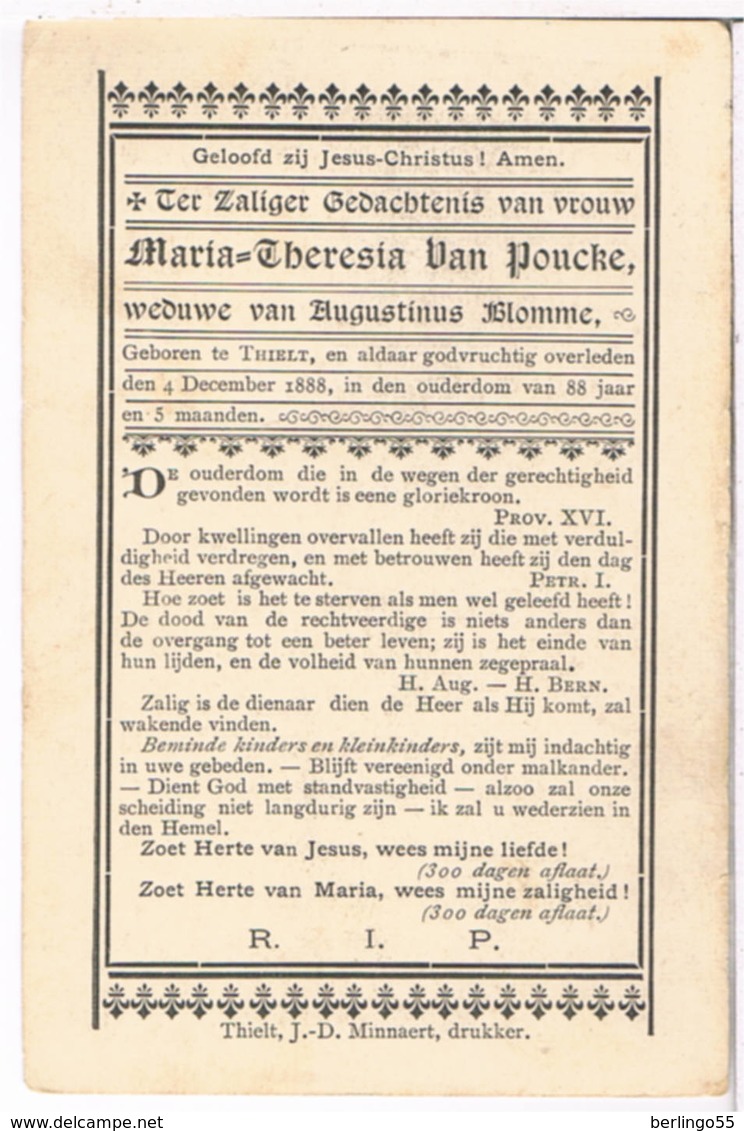 Dp. Van Poucke Maria. Wed. Blomme Augustinus. ° Thielt 1800 † Thielt 1888  (2 Scan's) - Religion & Esotérisme