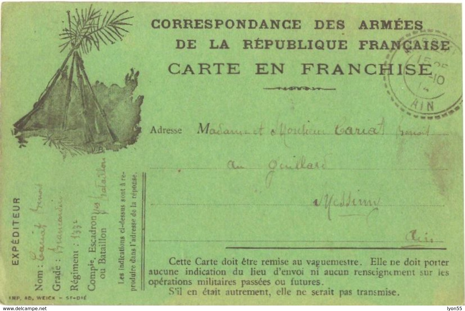 Carte En Franchise Militaire 1914 - Autres & Non Classés