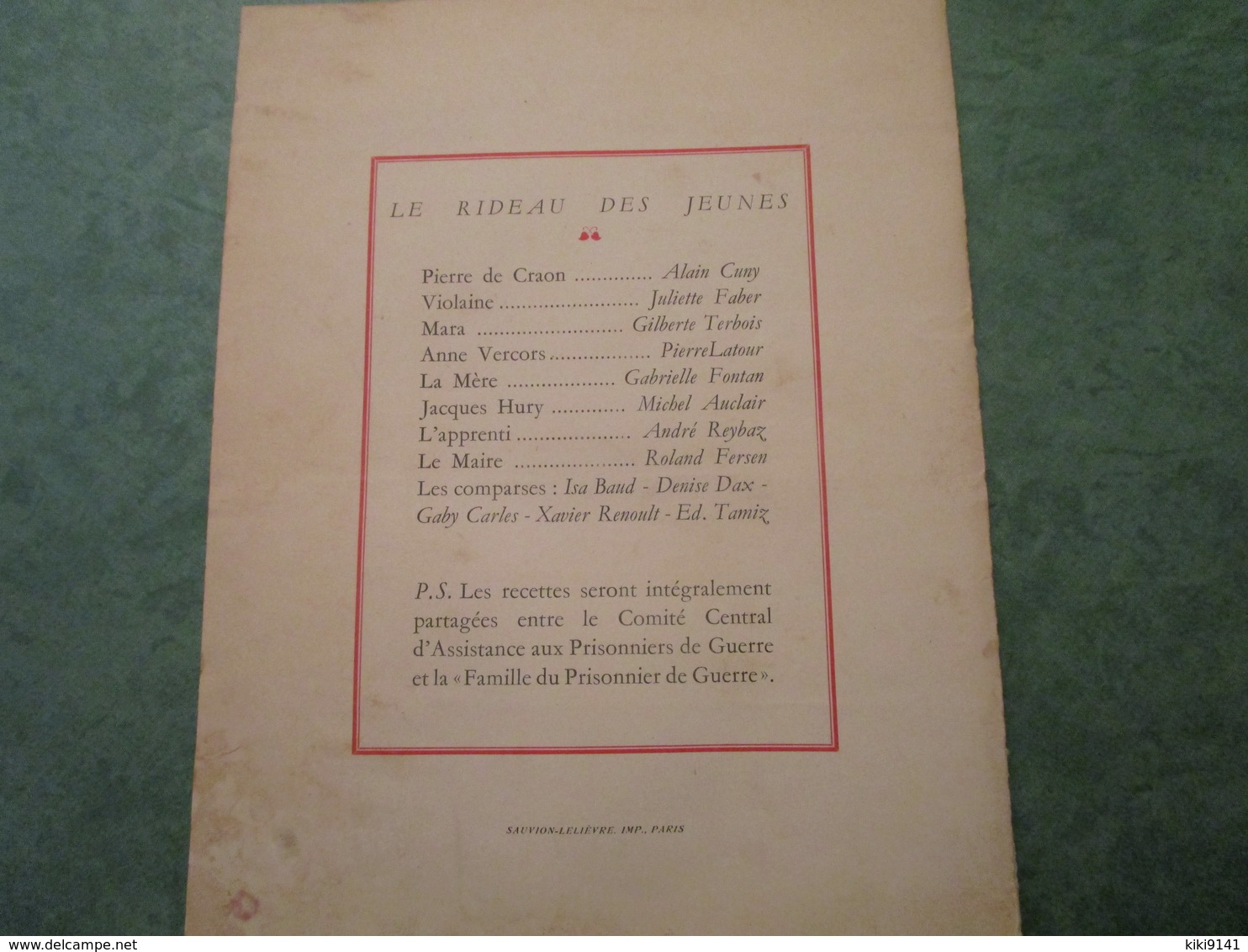 THEATRE DE L'OEUVRE - Soirée Du 30 Novembre 1941 - Lettre à L'ami Prisonnier Qui Recevra L'un De Nos Colis - 1939-45