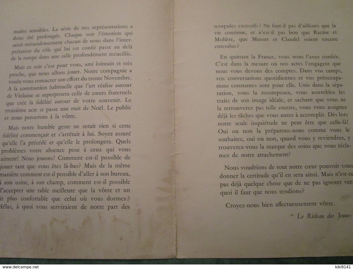 THEATRE DE L'OEUVRE - Soirée Du 30 Novembre 1941 - Lettre à L'ami Prisonnier Qui Recevra L'un De Nos Colis - 1939-45