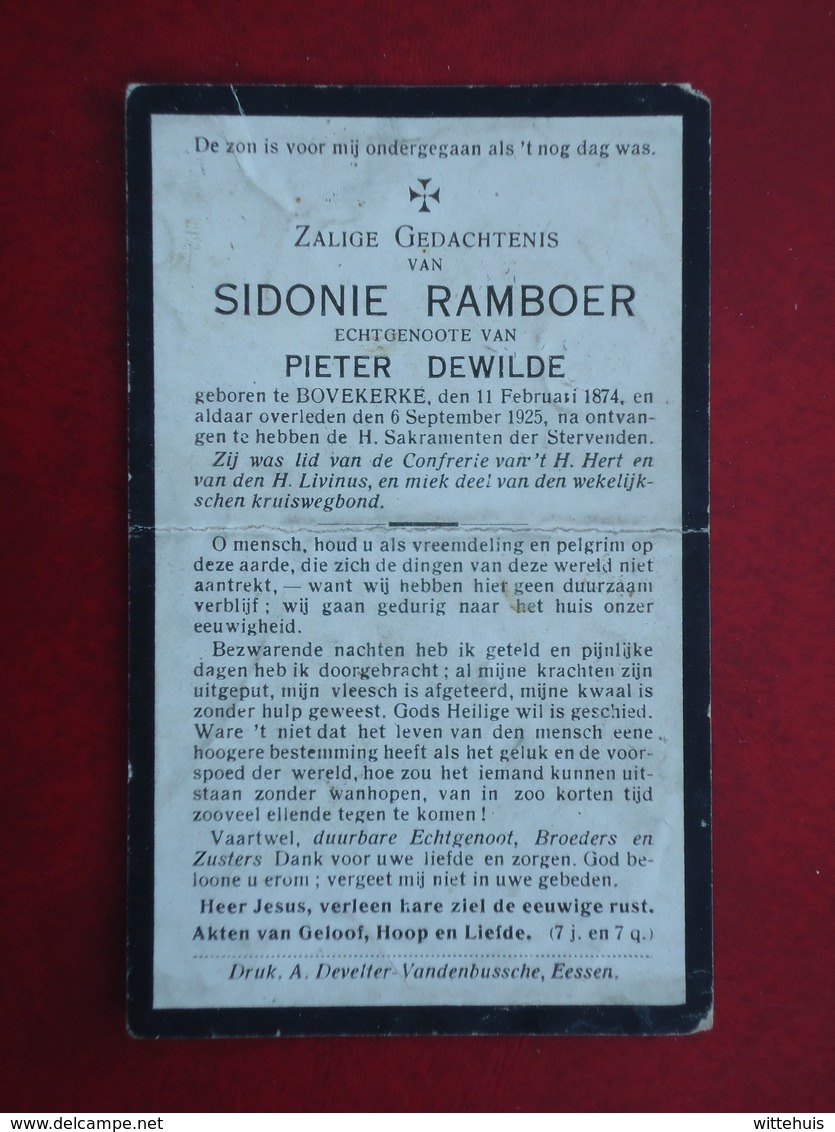 Sidonie Ramboer - Dewilde  Geboren Te Bovekerke 1874 En Aldaar Overleden   1925  (2scans) - Religion & Esotérisme
