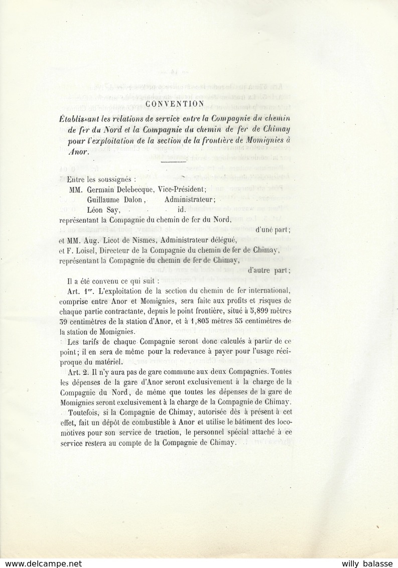 Livret 25 Pages Cie Des Chemins De Fer De CHIMAY Conventions Nord Belge  Givet Hastières Superbe état - Chemin De Fer & Tramway